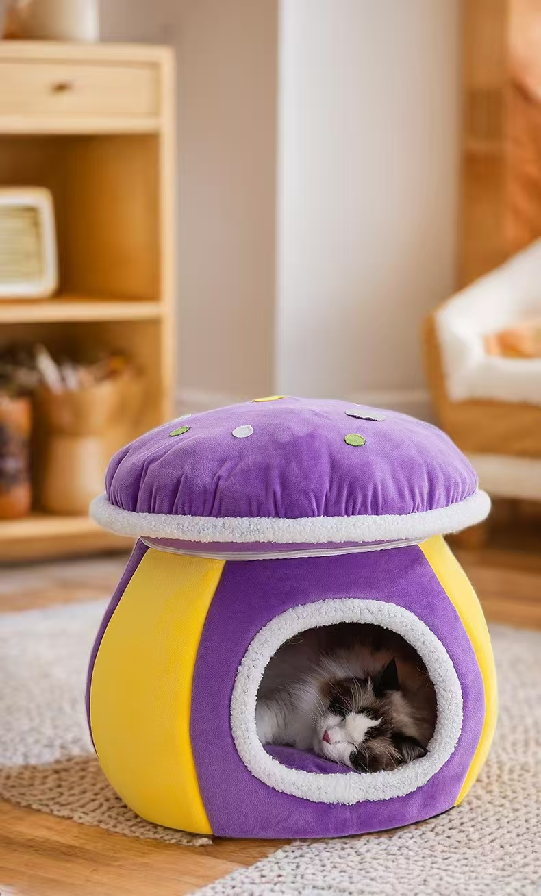 Cat Litter Universal In All Seasons, Closed Mushroom Cat House Security, Warm In Winter, Removable And Washable Kennel_voghion.com