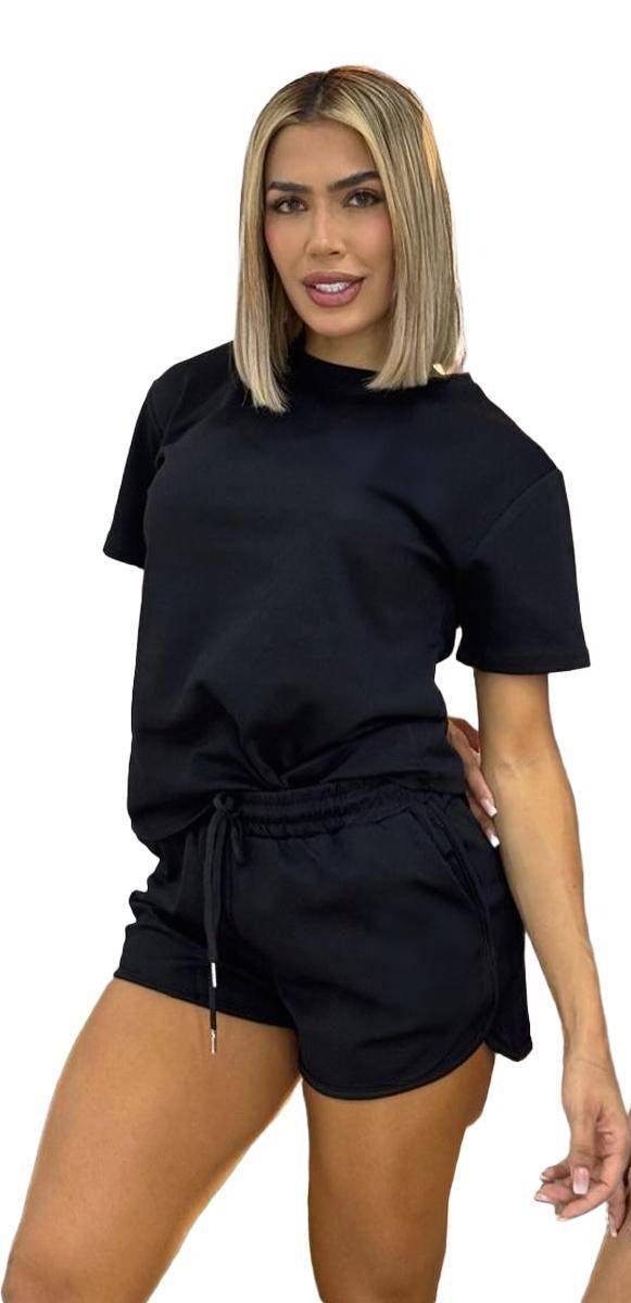 New Cotton Casual Embroidered Round Neck Sweatshirt Short Sleeved Shorts Set_voghion.com