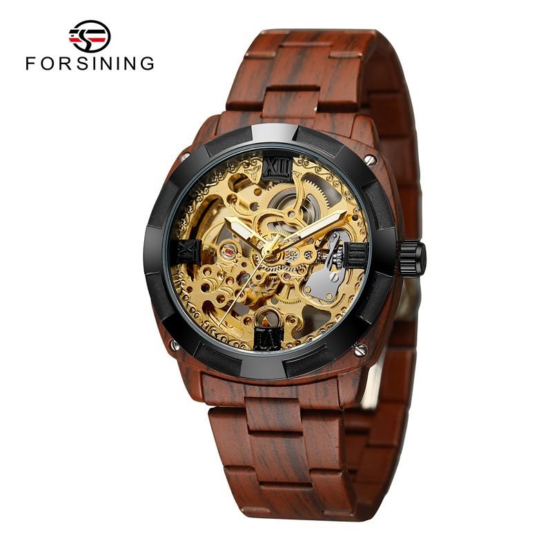 FORSINING 207A Orologio da uomo originale nuovo di zecca, di lusso, meccanico automatico, con scheletro, in acciaio inossidabile, con grana marrone rossastro_voghion.com