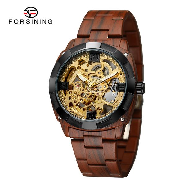 FORSINING 207A Orologio da uomo originale nuovo di zecca, di lusso, meccanico automatico, con scheletro, in acciaio inossidabile, con grana marrone rossastro_voghion.com