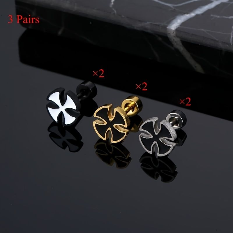 3 Pairs Small Cross Earrings, Stainless Steel Stud Earrings For Men Wom_voghion.com