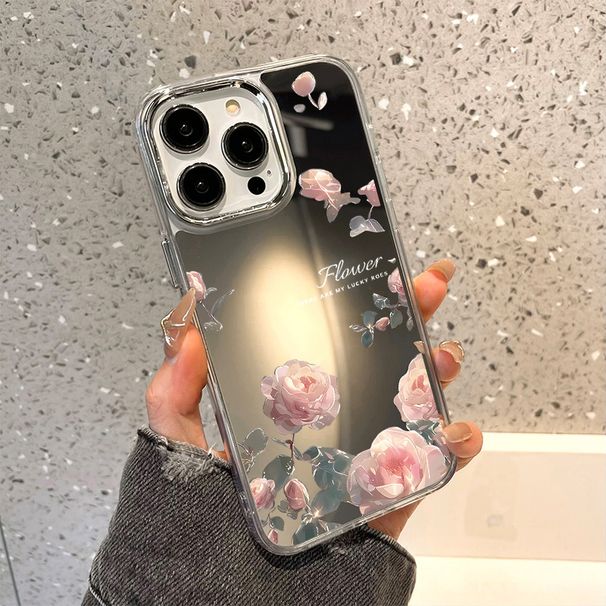 Rose Flower Phone für 16 Hülle Funda iPhone 13 11 12 14 15 Pro Max Plus XR X XS Stoßfeste Make-up-Spiegelabdeckung_voghion.com