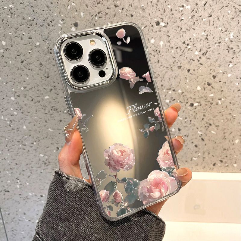 Rose Flower Phone For 16 Case Funda IPhone 13 11 12 14 15 Pro Max Plus XR X XS Shockproof Make Up Mirror Cover_voghion.com