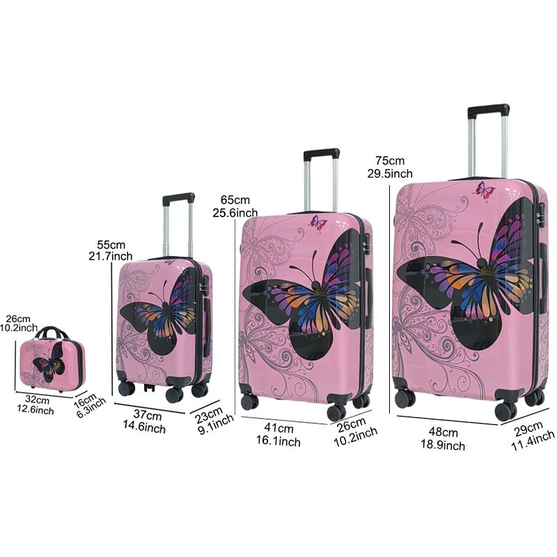Pink Cute Butterfly Trolley Case ABS+PC Suitcase Spot Children's Suitcase Boarding Mother And Child Password Box_voghion.com