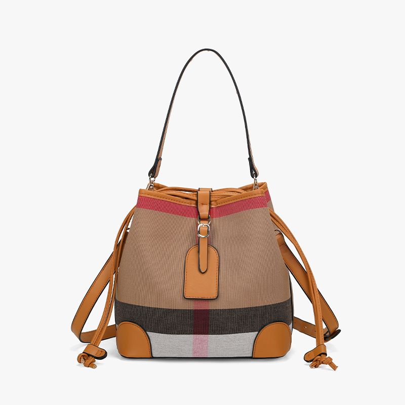 2023 ny high-end nett rød lerret rutete bøtteveske dameveske utenlandsk stil enkelt skulder messenger bag_voghion.com