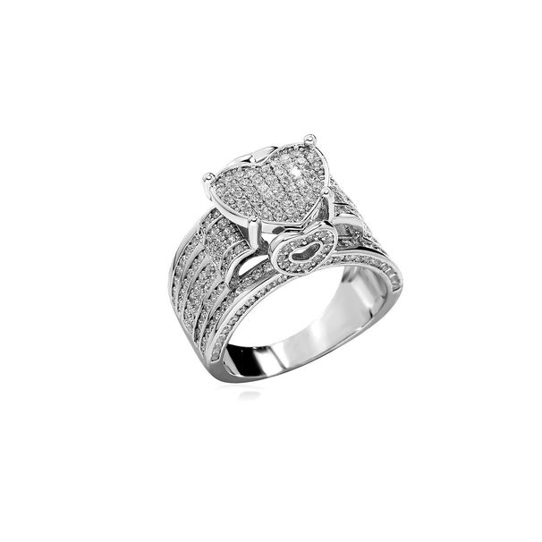 Women's Jewelry Heart-Shaped Cubic Zirconia Ring - Hip Hop Style Cuban Link Band With T-Square Cut Stones, Romantic Love Design For Everyday Wear_voghion.com