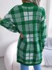 Women's Plaid Strap Lantern Sleeve Casual Open Front Cardigans Sweater Jacket Outwear_voghion.com