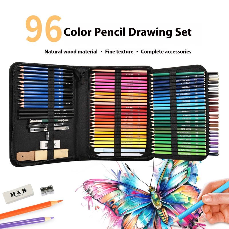 H&B 96-Piece Oil-Based Colored Pencils Set For Beginners & Artists – Premium Wooden Sketching & Drawing Kit, Vibrant Colors, Ideal For Gifting_voghion.com