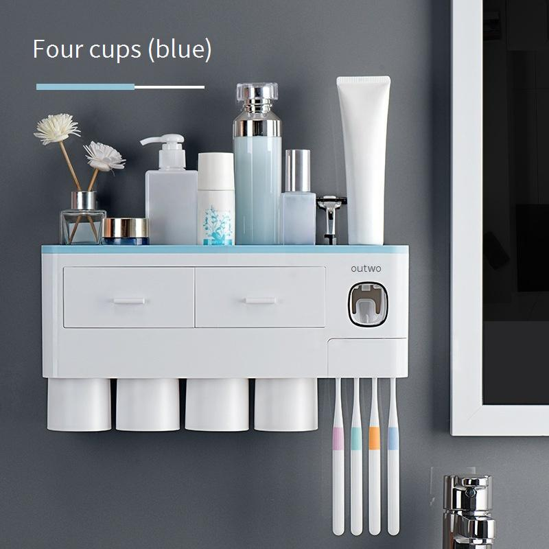 Wall Mount Toothbrush Holder With Auto Toothpaste Dispenser & Storage Drawer - Space Saving Bathroom Organizer For Toothbrush, Cup & Essentials_voghion.com