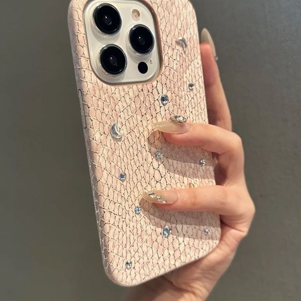 Pink Snake Skin Pattern Moon And Star Sticker For IPhone 17 Pro Max Phone Case. New IPhone 16 Model 15 Protection._voghion.com