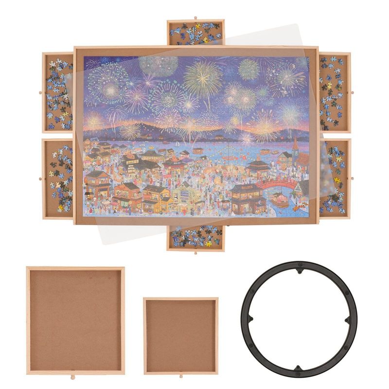 2000 Puzzle Boards, With 6 Drawers And LIDS, 40.2 "x29.4" Rotating Wooden Puzzle Platform, Adult Portable Puzzle Accessories, Puzzle Organizer And Puzzle Storage System, A Gift For Mom_voghion.com