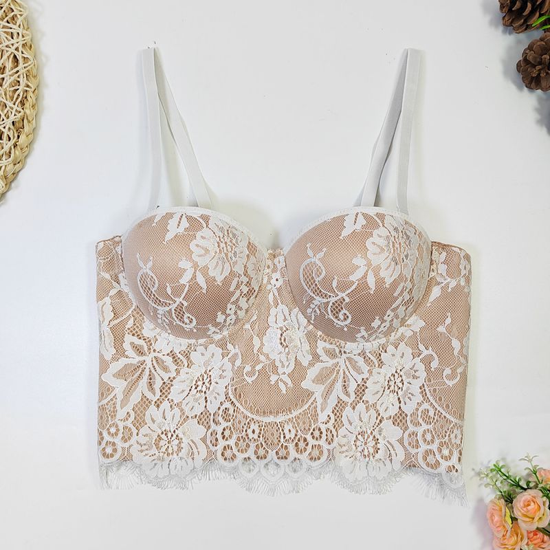 Damenbekleidung Kurzer Wimpern-BH mit Stahlring Geraffte Unterwäsche Modisches und trendiges Tube-Top in Kontrastfarbe_voghion.com