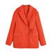 Blazer oversize da donna con spalline - Giacca a maniche lunghe con revers a lancia alla moda in rosa e corallo_voghion.com