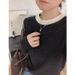 girl High-End Color-Block Round Neck Knitted Base Shirt Women, Slim Fit Pullover Soft Sweater For Spring And Autumn, Long_voghion.com