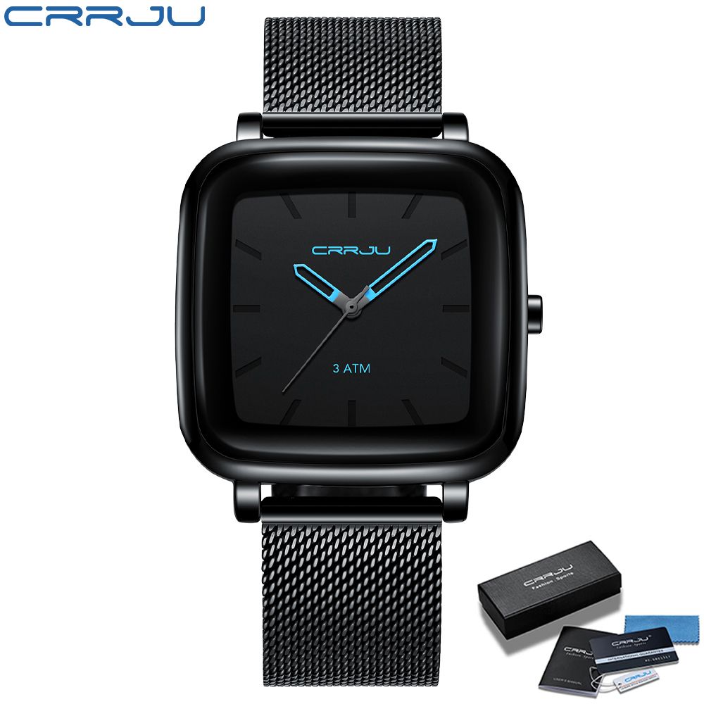 CRRJU Orologi da uomo Top Brand Luxury Square Golden Quartz Casual Slim Mesh Steel Waterproof Watch Relogio Masculino_voghion.com