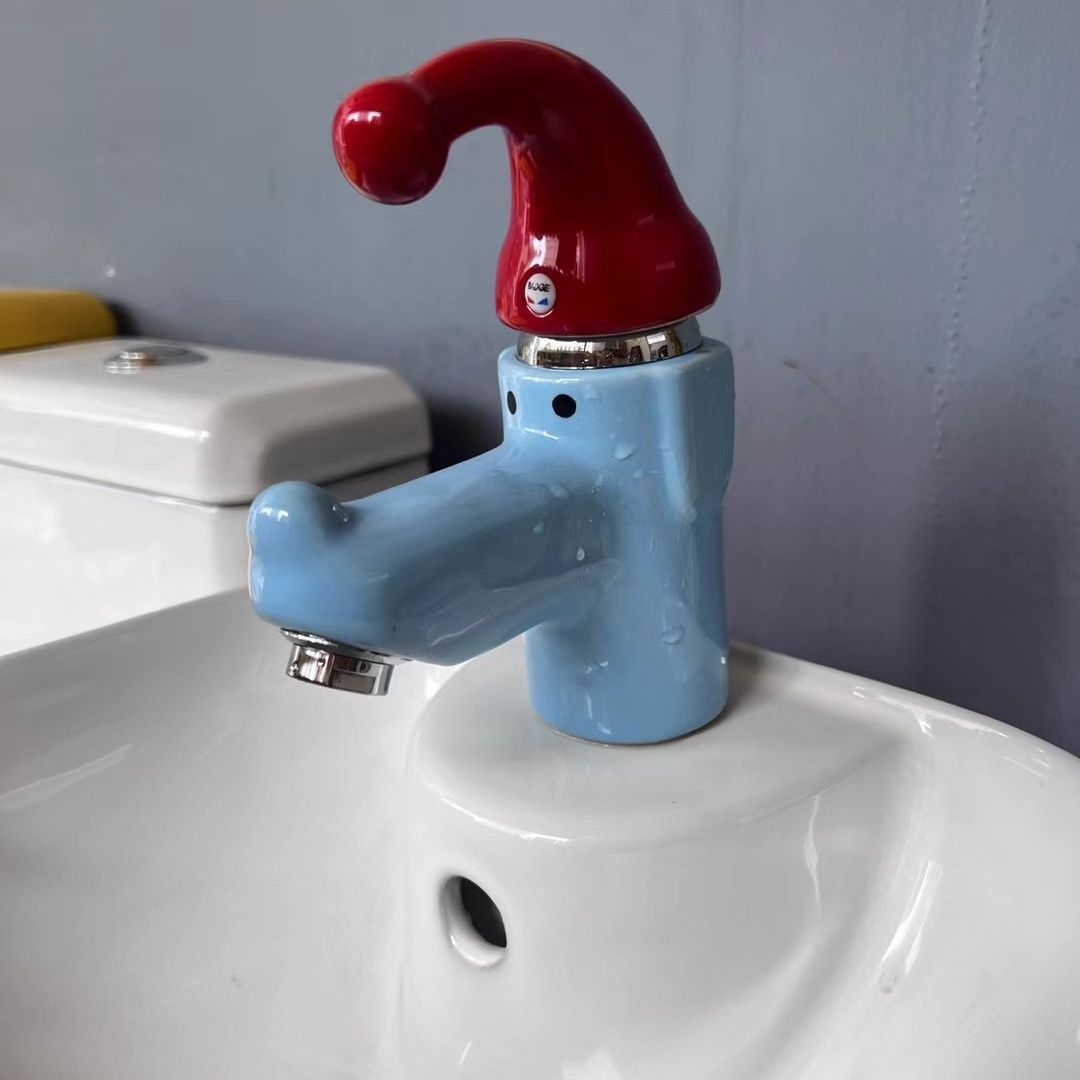 Çocuk Karikatür Musluk - Kırmızı Başlıklı Kız ve Köpek Tasarımlı, Paslanmaz Çelik Borulu Seramik Saplı, Lavabo Lavabosu İçin Tek Soğuk Su Musluğu_voghion.com