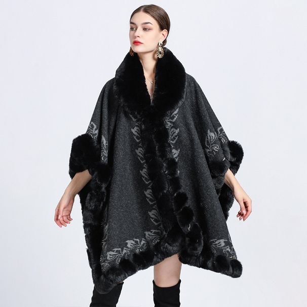 Woolen collar jacquard cape cape large size knitted cardigan woolen coat woman_voghion.com