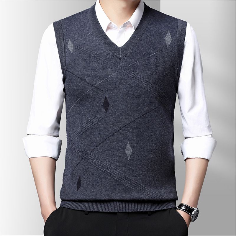 ​Strickweste für Herren, ärmellos, mit warmem Fleecefutter, Camouflage-Muster, Slim Fit-Pullover mit V-Ausschnitt für den lässigen Winter​_voghion.com
