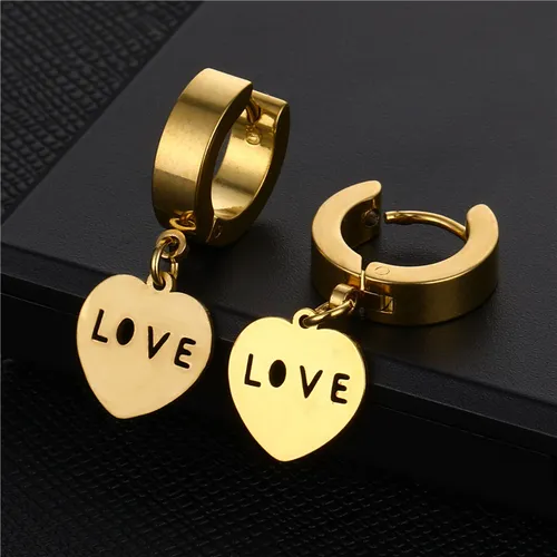 1 par de delicados pendientes de aro minimalistas de acero inoxidable en color dorado con forma de corazón para hombre y mujer._voghion.com