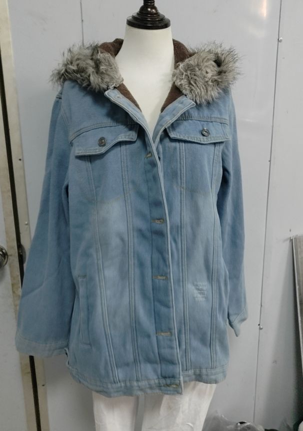 Dámské oblečení retro velký kožešinový límec džínová bunda temperamentní dojíždění teplý středně dlouhý a dlouhý roztrhaný nošený kabát_voghion.com