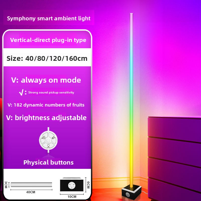 RGB LED Floor Lamp With Music Sync - Smart Sound-Activated Corner Light For Gaming Room Living Room & Bedroom (Voice Control 16 Million Colors)​​_voghion.com