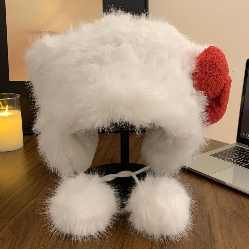 Bowknot Plush Earmuffs Cartoon Christmas Atmosphere Hat Warm Cute Autumn And Winter Hat Plush Hat Women_voghion.com