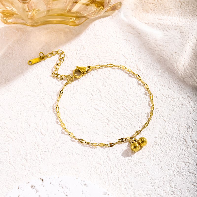 Cavigliera in acciaio al titanio con due piccole sfere, placcata in oro 14 carati, semplice, per donna, con catena versatile e resistente allo sbiadimento._voghion.com