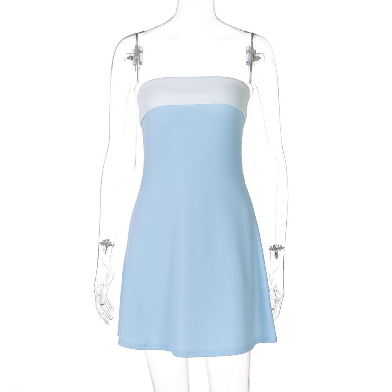 Damenmode Farbblock Sexy Ärmelloses Tube Top Bodycon Kurzes Kleid_voghion.com