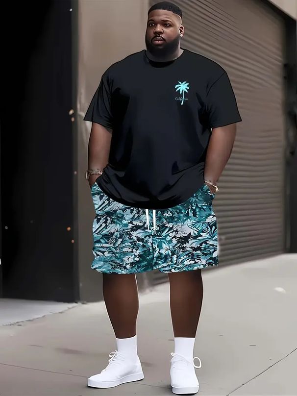Men's Clothing Plus Size Fashion T Shirt Shorts Suit Coconut Tree 3D Digital Printing Casual Beach Pants Suit_voghion.com