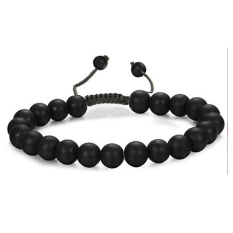 2 Stück mattes Achat- und Hämatit-Perlenarmband, handgefertigtes, gewebtes, verstellbares Armband-Accessoire für Herren_voghion.com