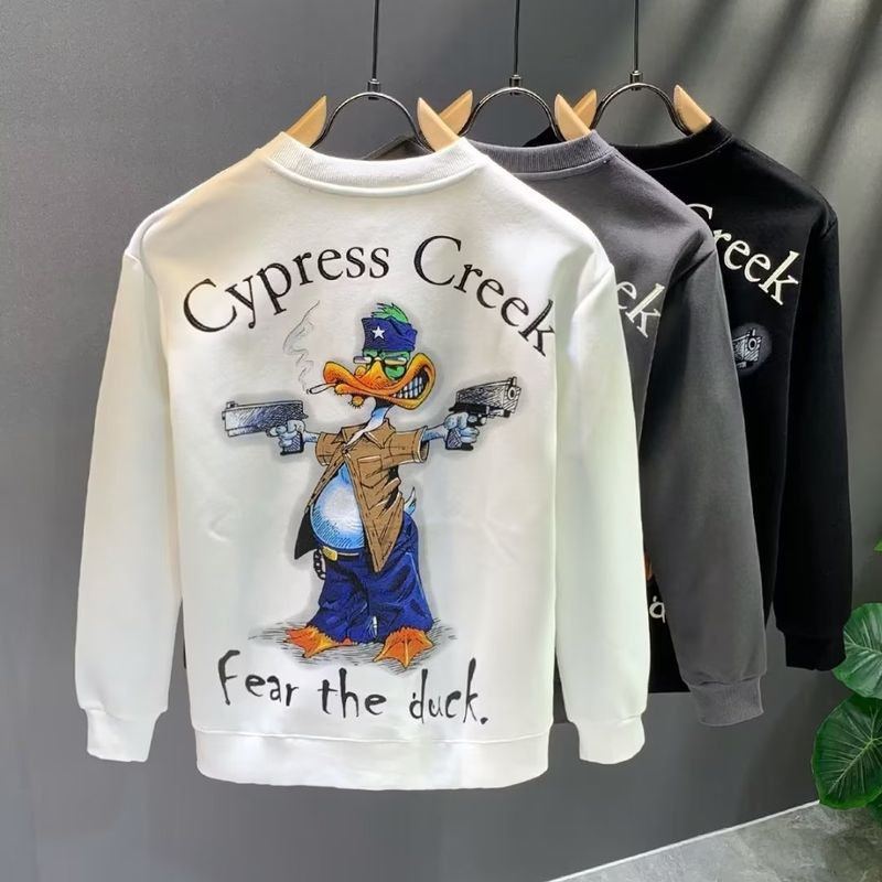 Herrenbekleidung Crewneck Sweat Herren Loose Design Sense Smiley Print Retro Instagram Style Modisches Markenoberteil für Frühling und Herbst_voghion.com