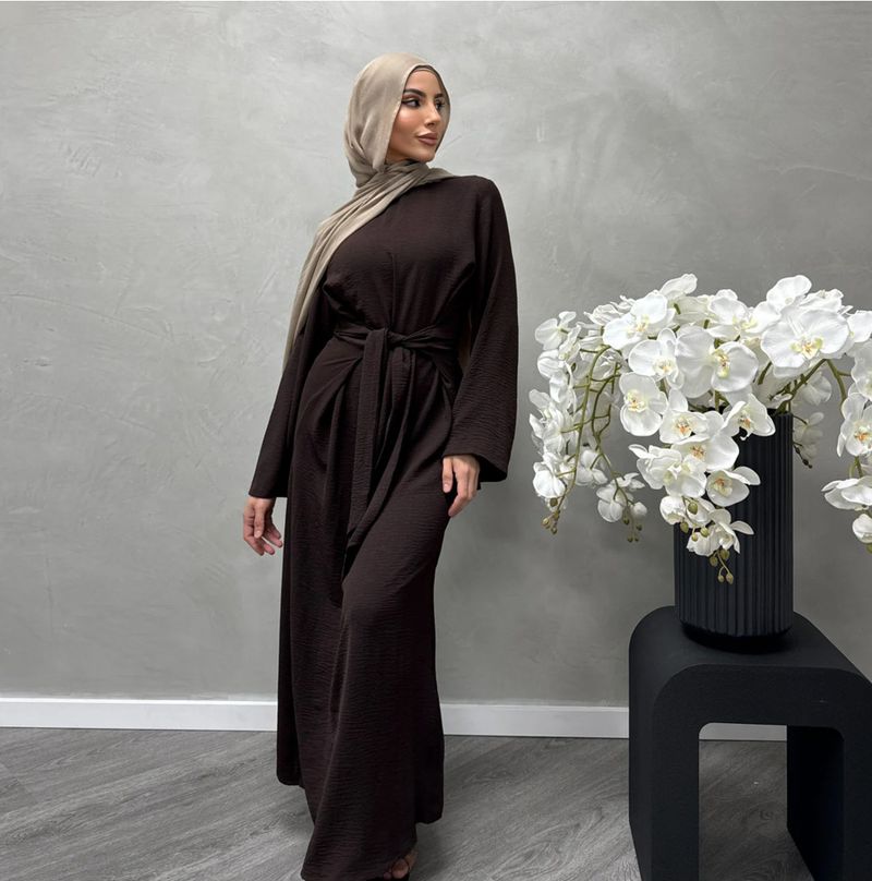 Robe longue à ceinture unie pour femme musulmane, élégante et décontractée, style marocain, islamique, saoudien, caftan turc, tendance 2025_voghion.com