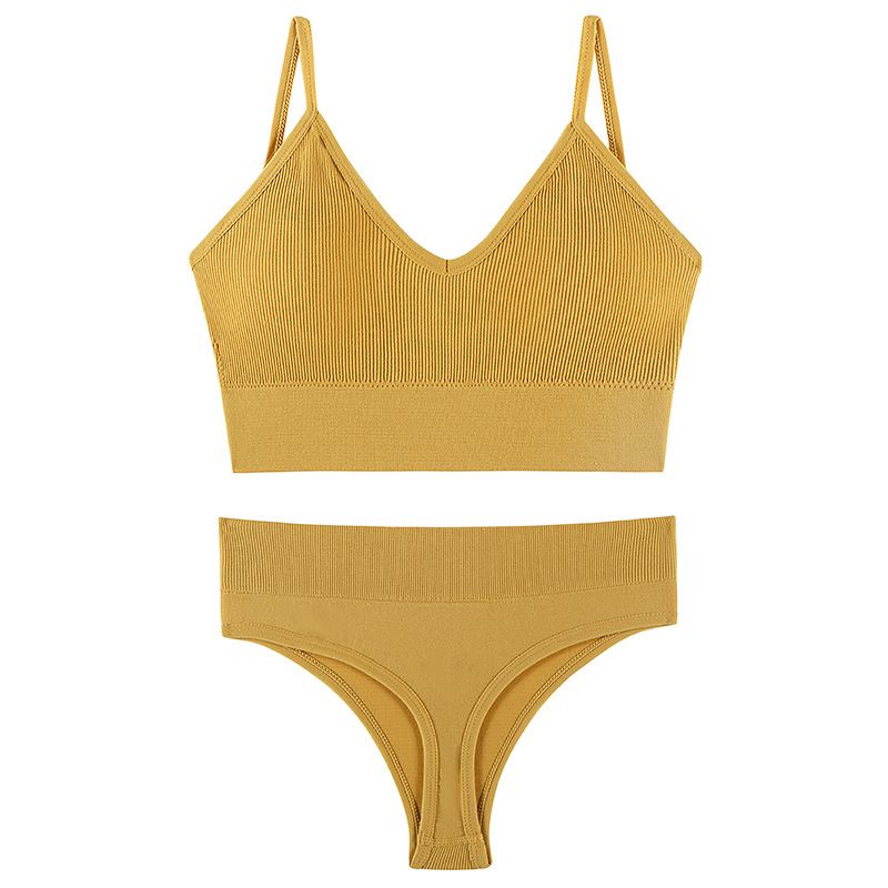 New Women Seamless Bra Set Sexy Thong Low Waist Panties Wire Free Bra Bralette Lingerie Brassiere Cotton Female_voghion.com