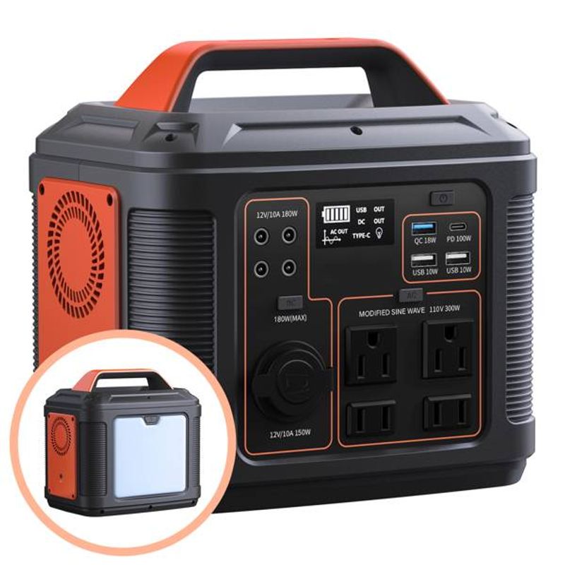 Portable Power Station, 296Wh 80000mAh Lithium Battery With 300W (600W Surge) AC Outlets For Outdoor Camping RV Home,Camping Generator Solar_voghion.com
