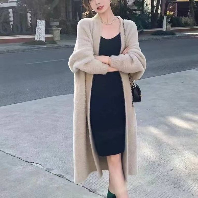 Cardigan in morbida maglia da donna, lungo, ampio, oversize, con scollo a V, maglione spesso, capospalla per autunno inverno_voghion.com