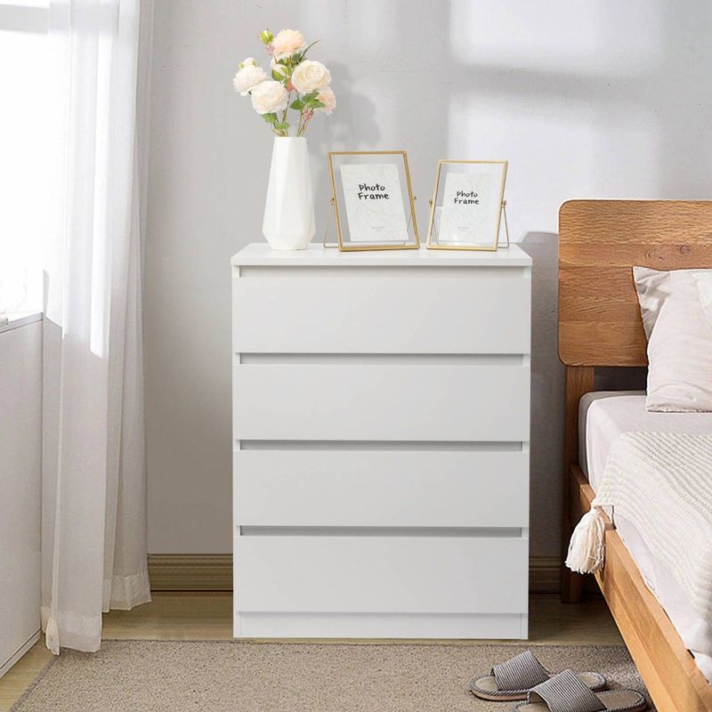 Minimalistischer Aufbewahrungsschrank mit 4 Schubladen, griffloses Design, Massivholzkonstruktion (60 x 38 x 78 cm, weiß), für Schlafzimmer, Wohnzimmer und Kinderzimmer_voghion.com