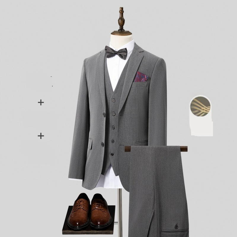 Ensemble de costume slim fit pour homme - Tenue professionnelle formelle pour mariage, banquet, entretien avec confort élastique (noir/gris foncé/gris clair)_voghion.com