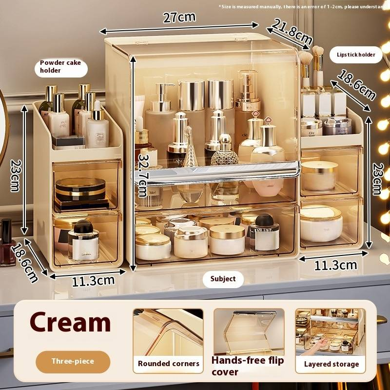 Organisateur de maquillage de luxe – Boîte de rangement transparente à 3 niveaux en PET avec couvercle anti-poussière et séparateurs (capacité de 12 L, empilable, incassable)_voghion.com