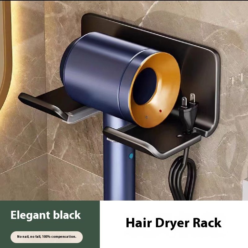 Soporte de aluminio para secador de pelo Space: montaje en pared sin taladro para baño (resistente al calor, gancho giratorio de 360°, capacidad de carga de 10 kg)_voghion.com