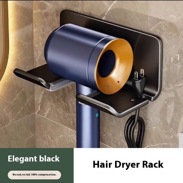 Soporte de aluminio para secador de pelo Space: montaje en pared sin taladro para baño (resistente al calor, gancho giratorio de 360°, capacidad de carga de 10 kg)_voghion.com