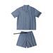 MAMINQIN New Summer Loose Cuban Collar Short Sleeve Set Hand-stitched Cotton Linen Blue Shirt Shorts_voghion.com