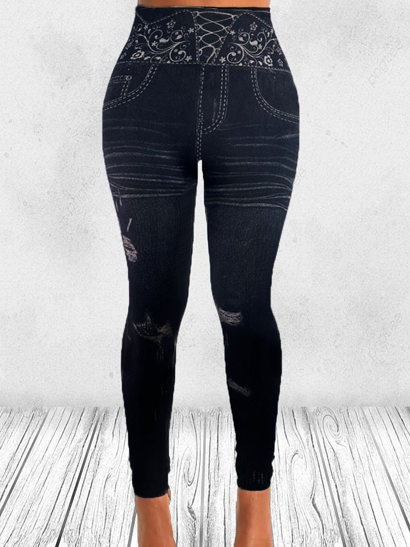 089 Nahtlose Baumwoll-Denim-Leggings mit Wickel-Design_voghion.com