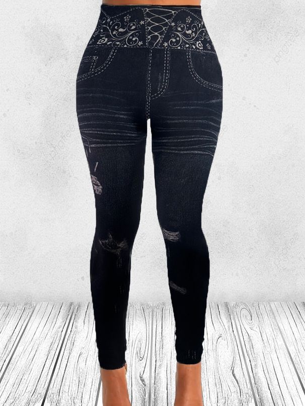 089 Nahtlose Baumwoll-Denim-Leggings mit Wickel-Design_voghion.com