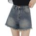 Short en jean large pour femme, coupe ample, taille haute, décontracté et polyvalent, jambe droite coupe trapèze, niche, à volants,_voghion.com
