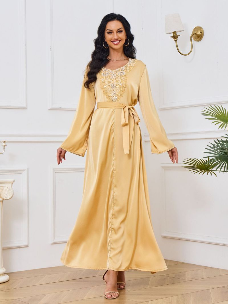 Abbigliamento da donna Abito musulmano Gonna lunga da donna Abito con perline alla moda_voghion.com