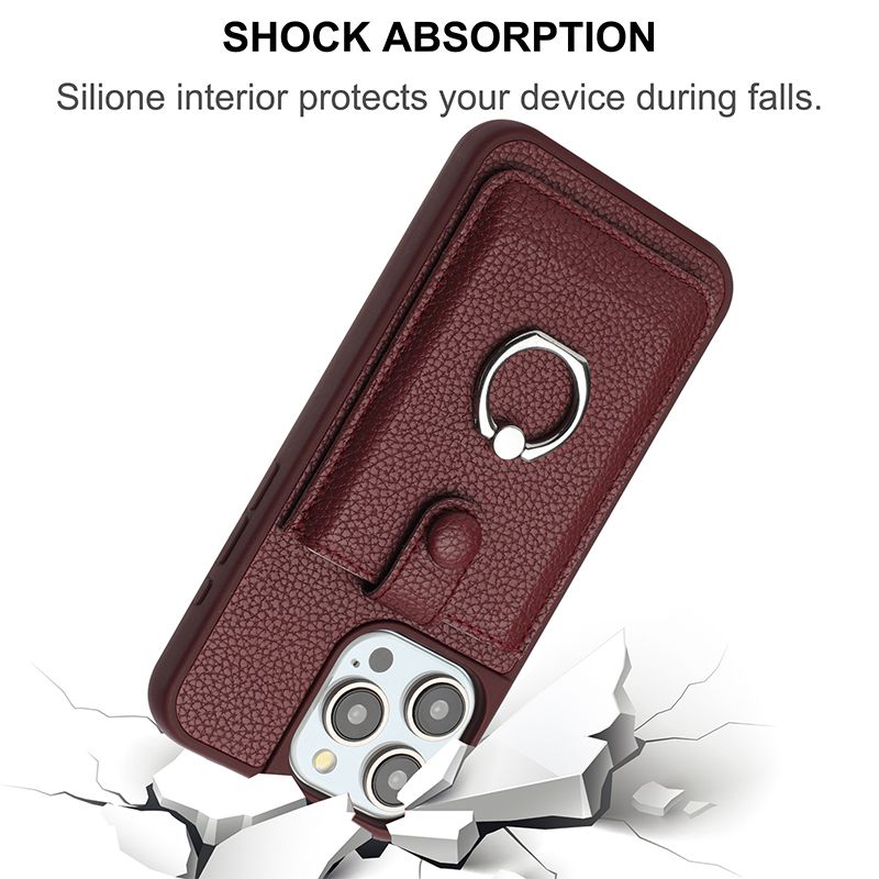 Wallet With Ring Leather Case For IPhone 16 ProMax 15 Plus 14 Pro 13 12 Pro Max Quakeproof Half Wrapped Case Cover_voghion.com