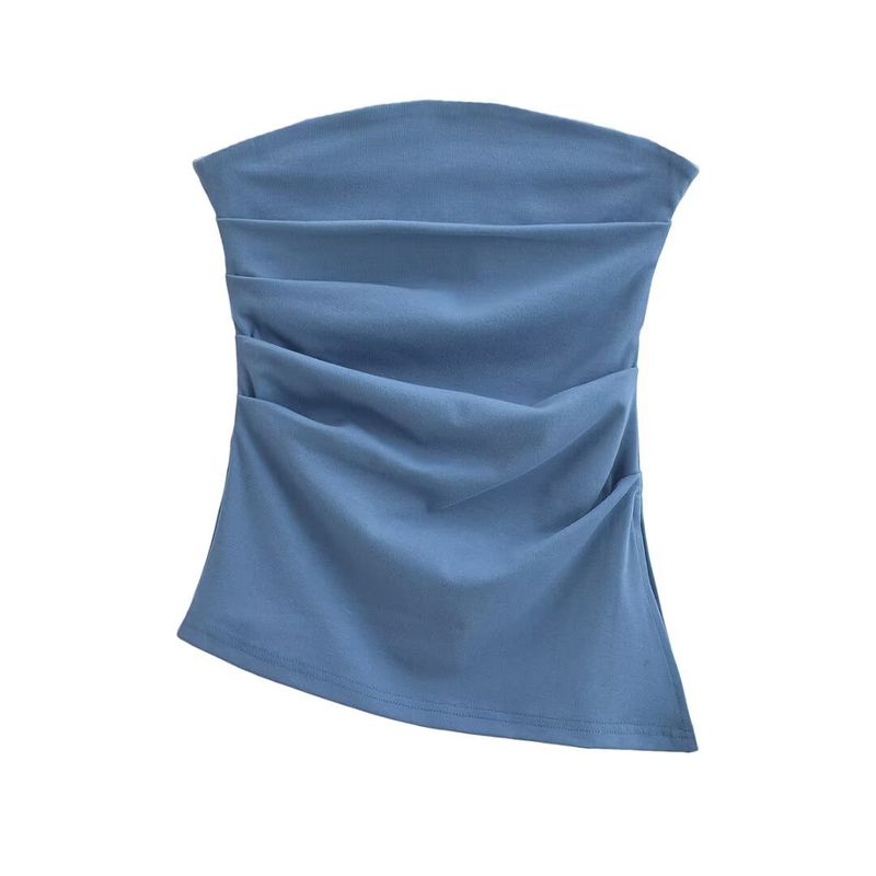 Women's Clothing Sexy Slim Pleated Tube Tops For Women Outerwear Waist Hugging Slimming Side Slit Tube Top Vest_voghion.com