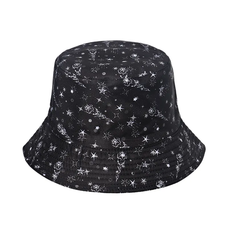 Ciel étoilé, lune, étoile pentagonale, chapeau de protection solaire imprimé pour bassin, chapeau de pêcheur pour hommes et femmes_voghion.com