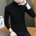 Men's simple solid color knit slim vertical striped turtleneck sweater_voghion.com