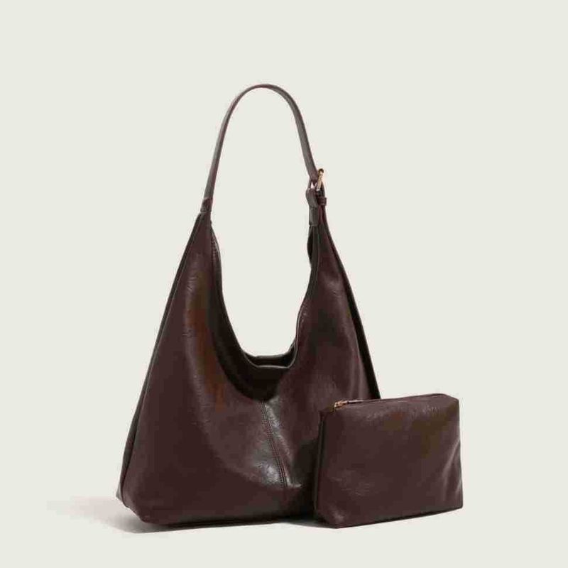 Large Capacity Retro Solid Color PU Texture Versatile Shoulder Tote Bag Commuter Shoulder Bag_voghion.com